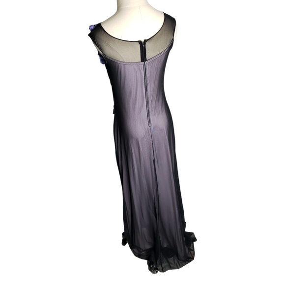 Tadashi for Cache Maxi Dress 90's Y2K Vtg Mesh Applique 3D Pansies Column Whims - Picture 17 of 17